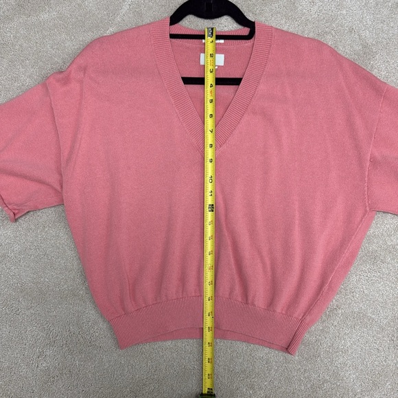 MOTHER The Boxy Crop V-Neck Short Sleeve Sweater Top Pink Size XS - Picture 9 of 11